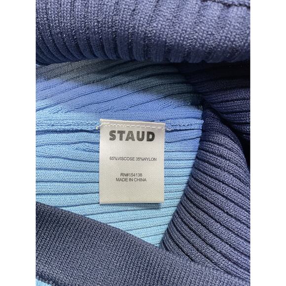 Staud 'Lorraine' Blue Viscose Two-Tone Ribbed-Knit Midi Skirt Size S - Picture 5 of 5